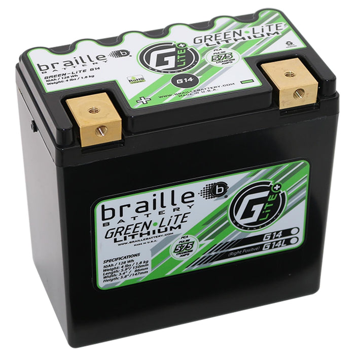 Braille G14LS GreenLite Powersports Extra Capacity (Right +ve) Lithium Battery